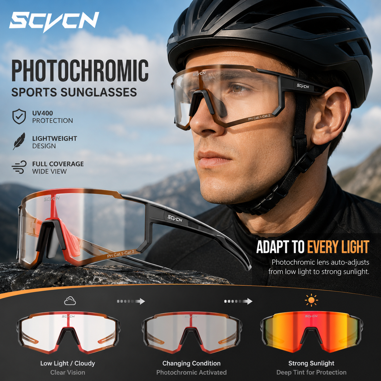 Mountain Biking Glasses - نظارات شمسية جديدة متغيرة اللون للدراجات